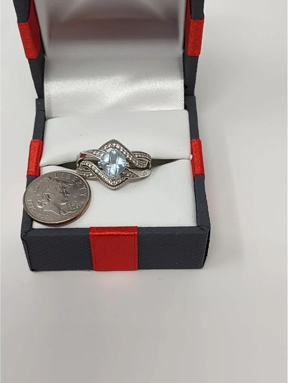 Sterling Silver 925 Blue Topaz White Sapphire Ring Size 7